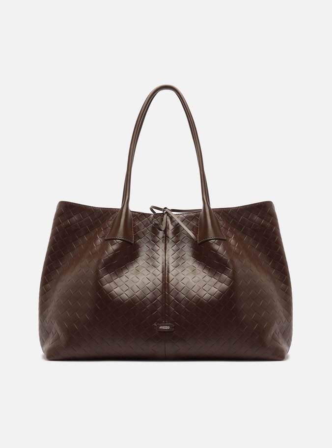Bolsa Shopping Marrom Couro Grande Tressê