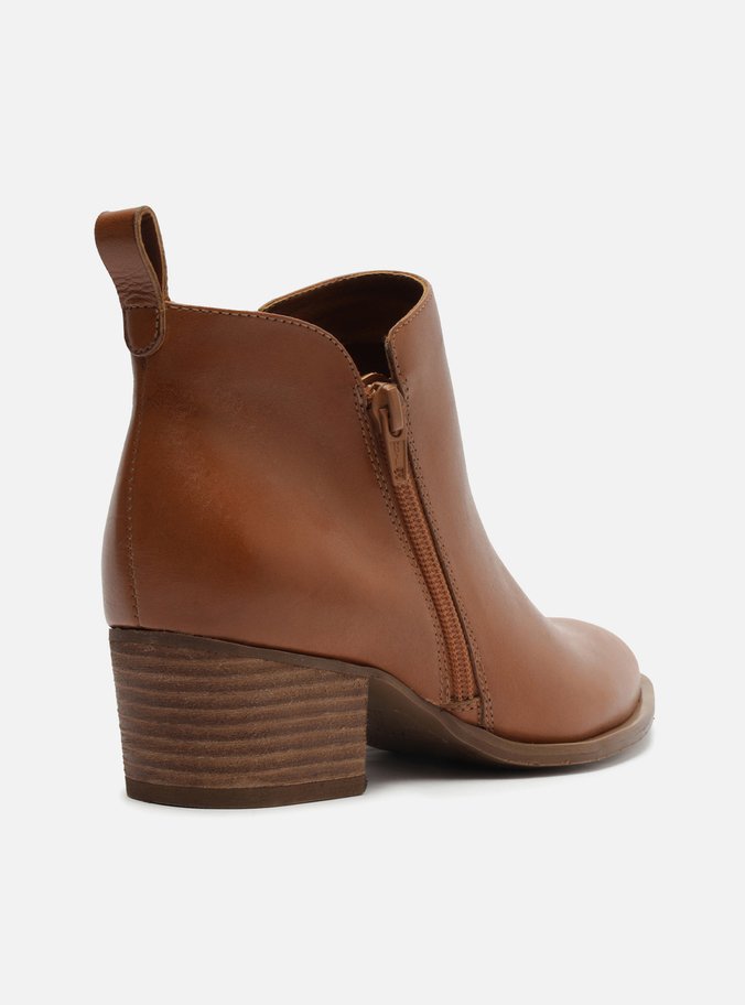 Bota Marrom Couro Cano Curto Salto Baixo Zíper