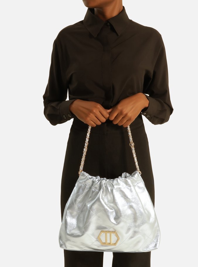 Bolsa Hobo Prata Couro Esther Grande