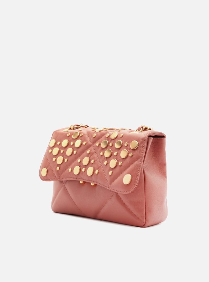 Bolsa Tiracolo Rosa Couro Mizz Média Tachas