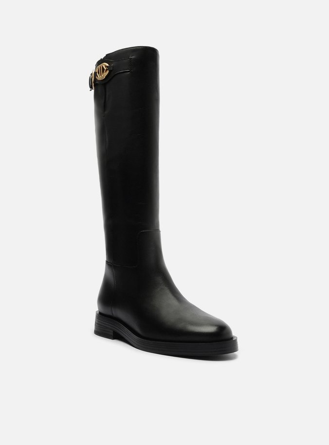 Bota Preta Couro Cano Longo Montaria Metal