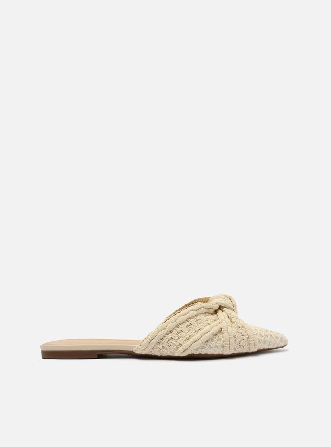 Mule Off-White Tecido Tramado Bico Fino Nó