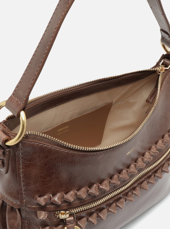 Bolsa Tiracolo Marrom Couro Estonado Média Bolso