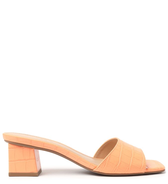 Mule Laranja Croco Salto Bloco