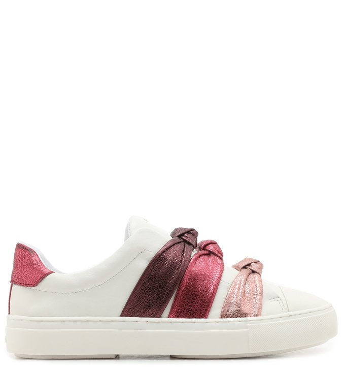Tênis Slip On Branco Couro ZZ Girl Nó Metalizado Colorido