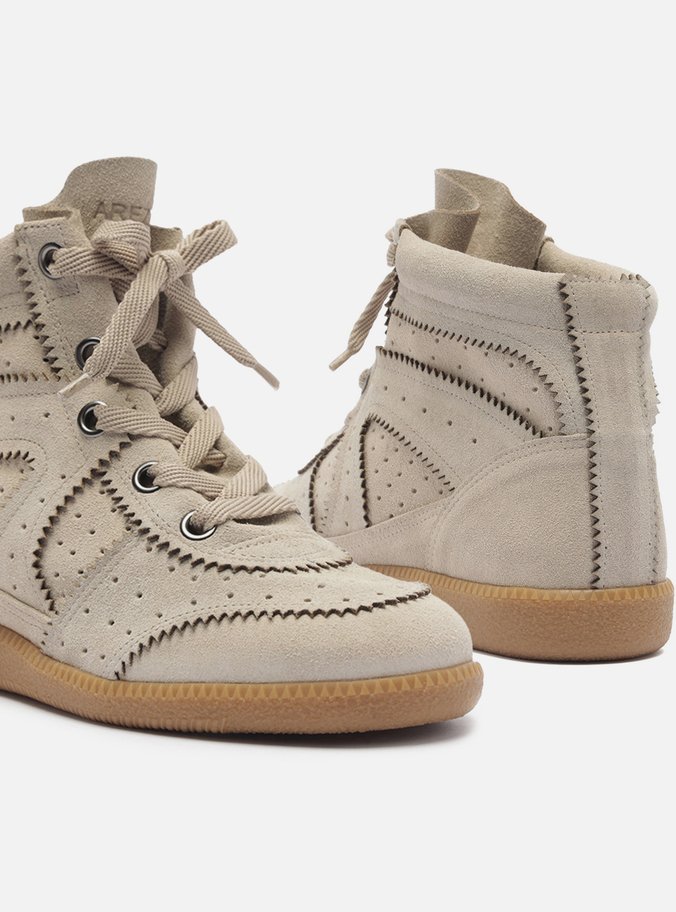 Tênis Sneaker Nude Camurça Cano Médio Amarração