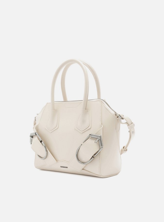 Bolsa Tote Branca Couro Média Maxi Fivelas