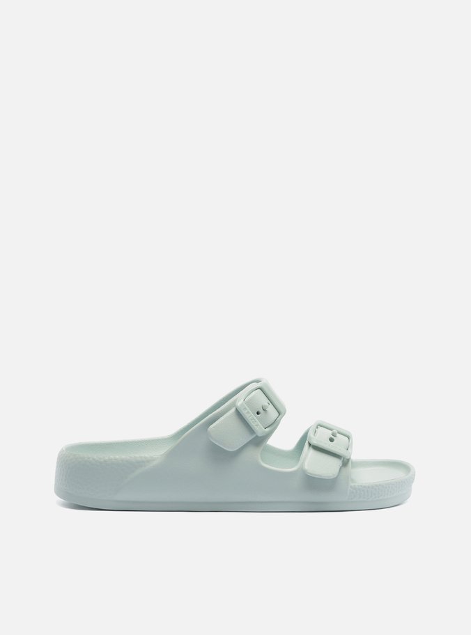 Sandália Papete Azul Bico Redondo Fivela Brizza