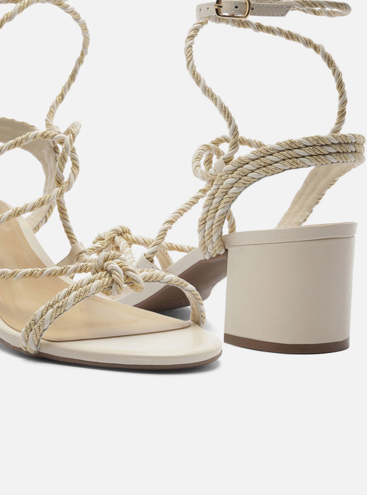 Sandália Off-White Salto Médio Tiras Cordão — foto 4