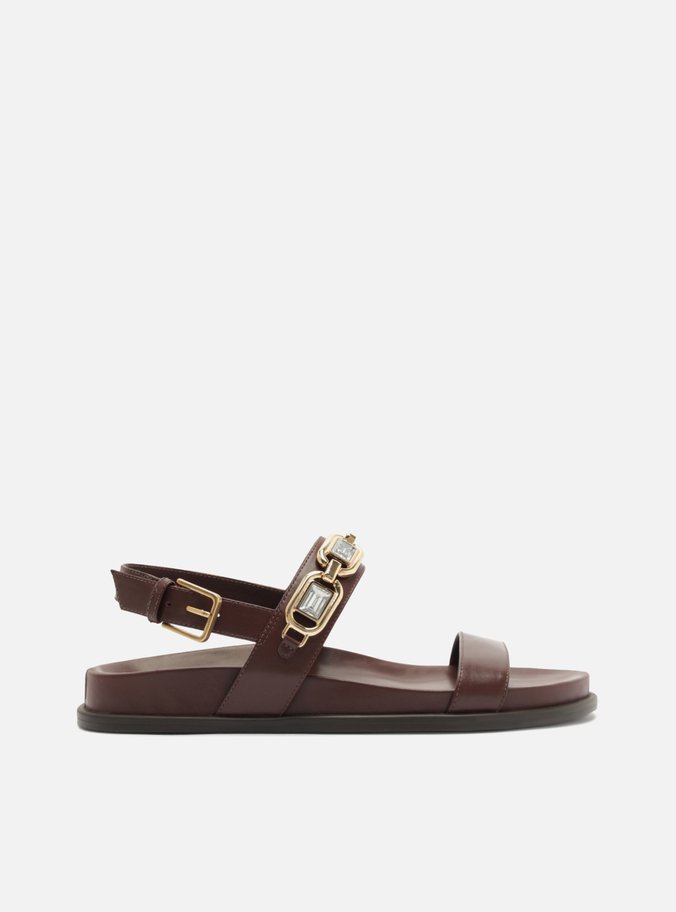 Sandália Papete Dourada Couro Flatform Pedraria
