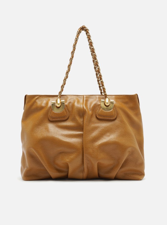 Bolsa Shopping Caramelo Couro Grande Franzida