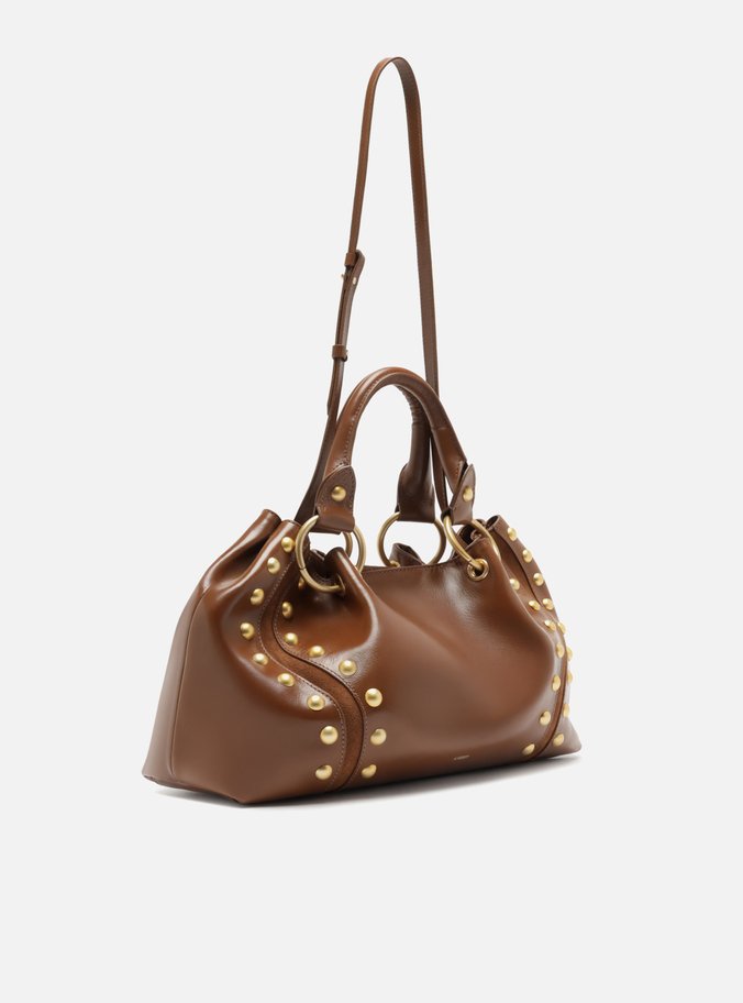 Bolsa Tote Marrom Couro Média Rebites