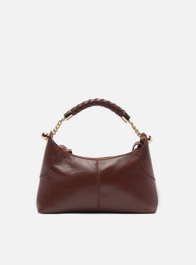 Bolsa Tiracolo Marrom Couro Média Alça Metais