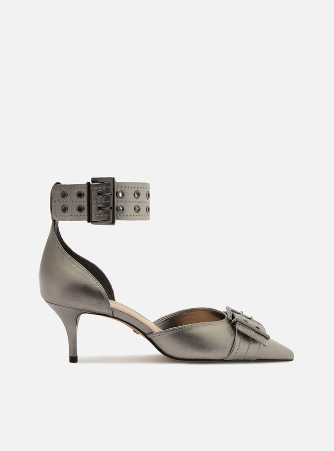 Scarpin Prata Verniz Ankle Strap Fivelas