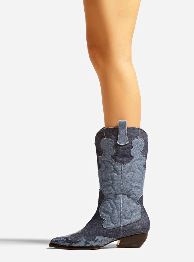 Bota Azul Jeans Cano Médio Western Georgia
