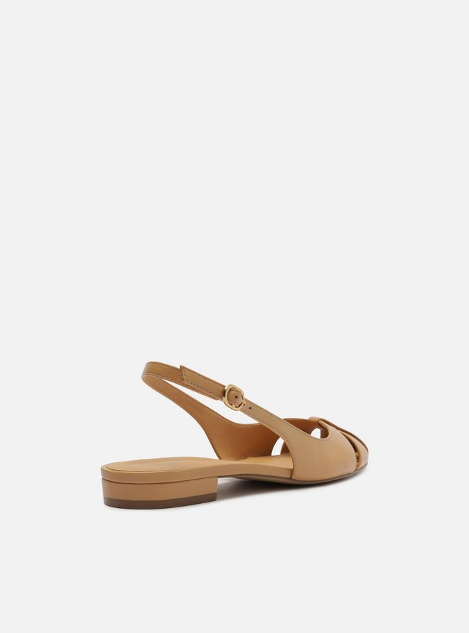 Sapatilha Nude Couro Slingback Cabedal Vazado