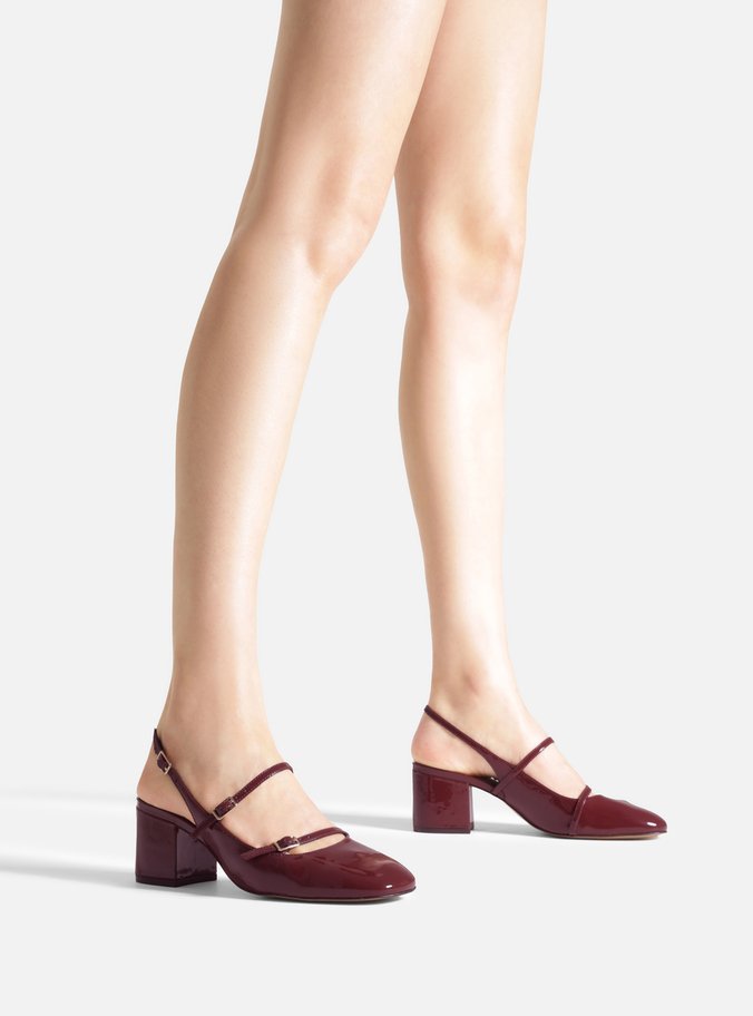 Scarpin Vinho Verniz Salto Bloco Tiras Slingback