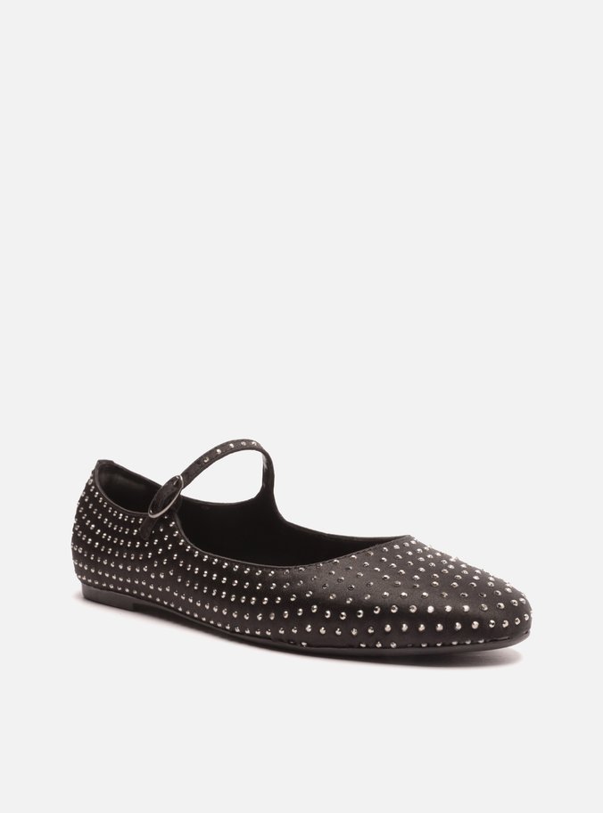 Sapatilha Preta Bico Redondo Strass Charlotte