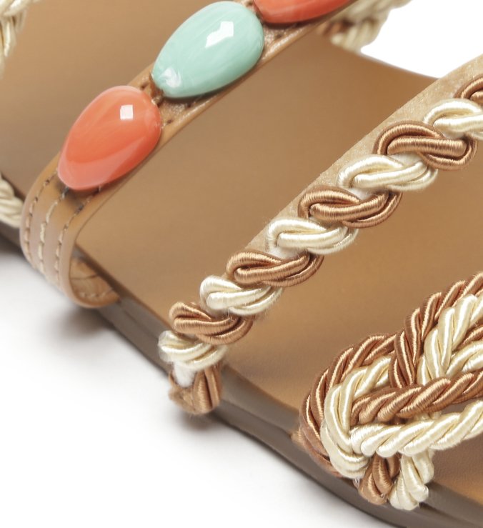 Rasteira Marrom Flat Pedras Coloridas