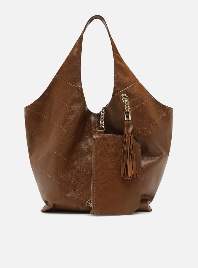 Bolsa Hobo Marrom Couro Grande Barbicacho