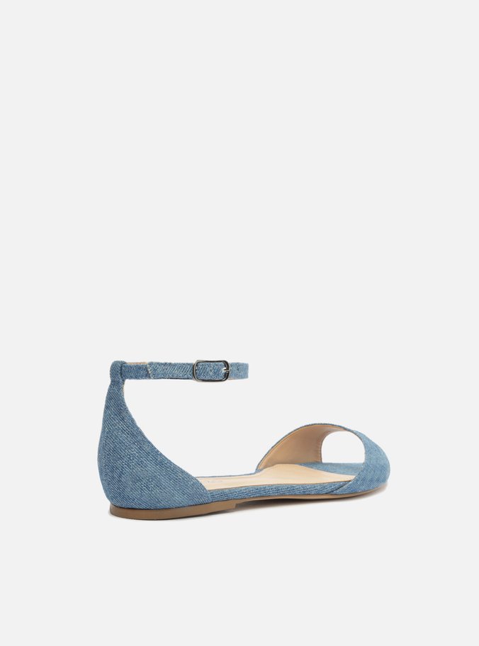 Sandália Rasteira Azul Denim Bico Fino