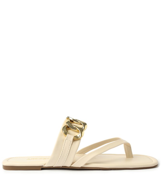Rasteira Off-White Bico Quadrado Corrente