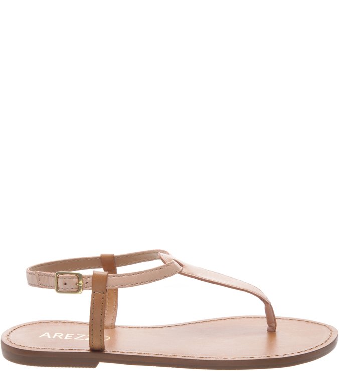 Sandália Rasteira Couro Open Sugar Pink e Natural Tan