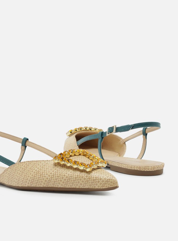 Sapatilha Nude Nobuck Bico Fino Slingback Pedraria