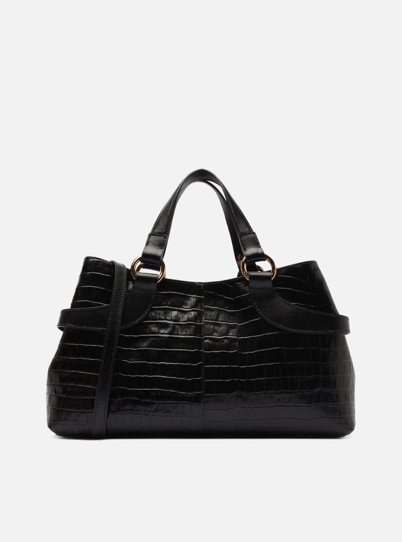 Bolsa Tote Preta Grande Textura Croco — foto 3