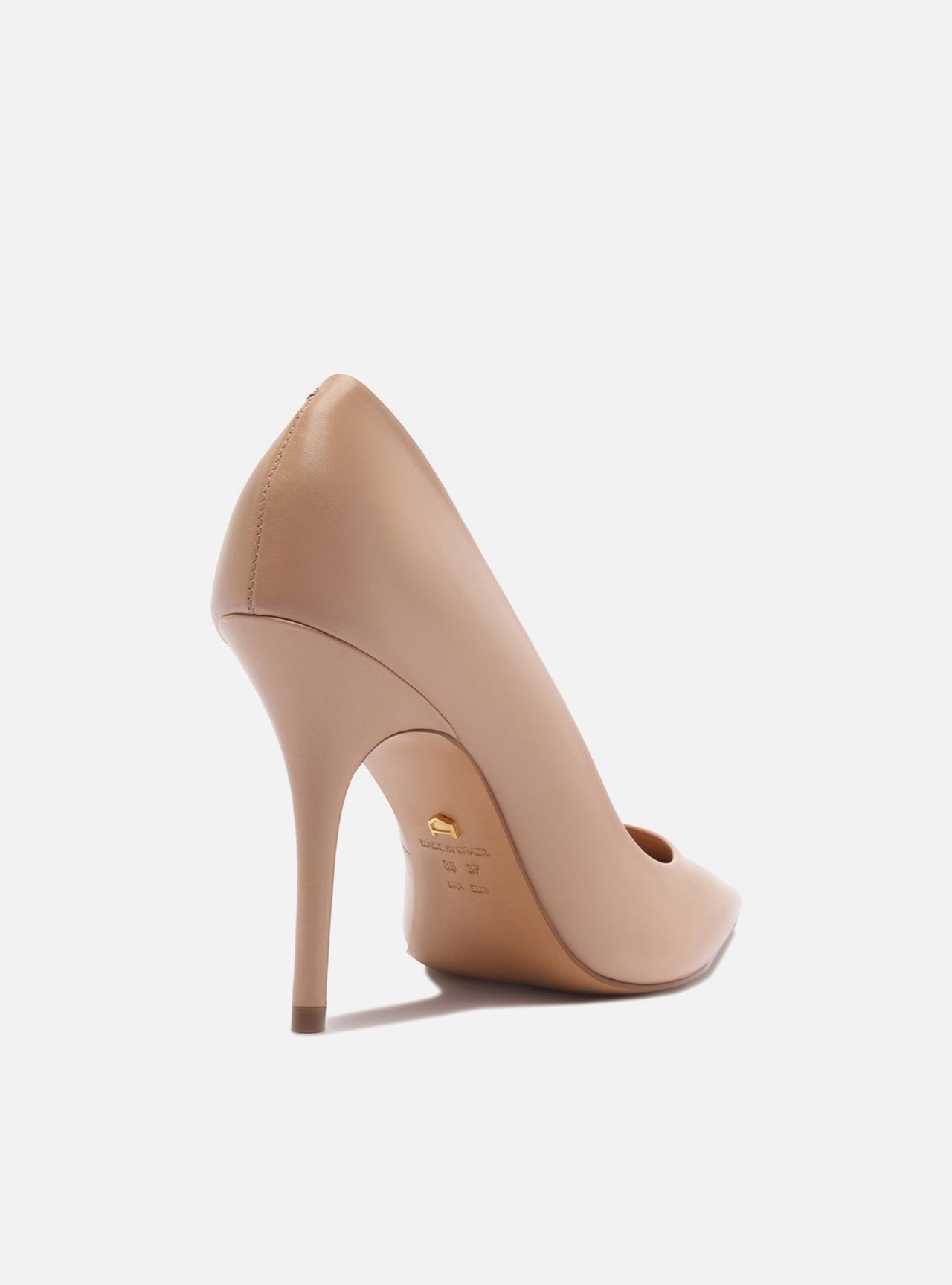 Scarpin Bege Couro Salto Alto Bico Fino — foto 3