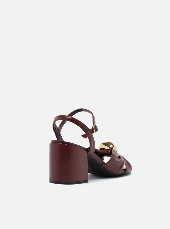 Sandália Vermelha Couro Bloco Tiras Soft Metal