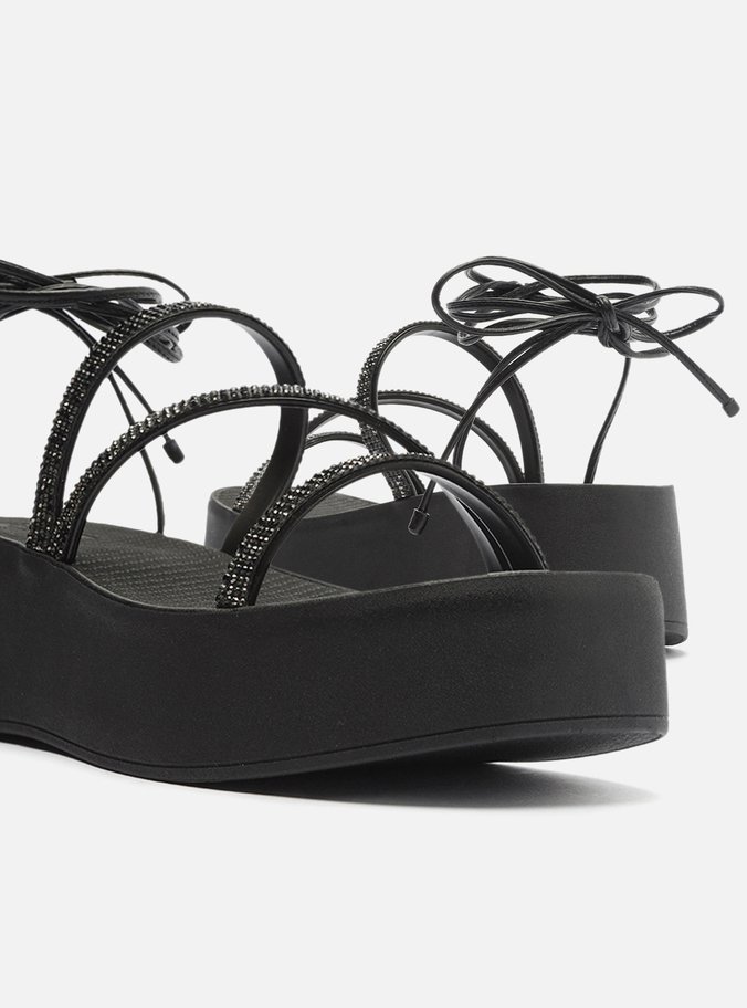 Sandália Preta Flatform Lulu Amarração