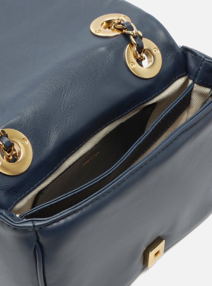 Bolsa Tiracolo Azul Couro Pequena Pingentes