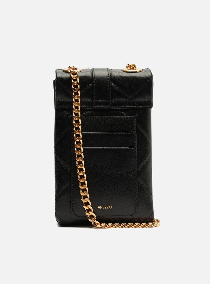 Mini Bag Preta Couro Matelassê Porta-Celular