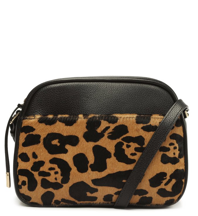 Bolsa Tiracolo Preta Couro Laila Média Onça