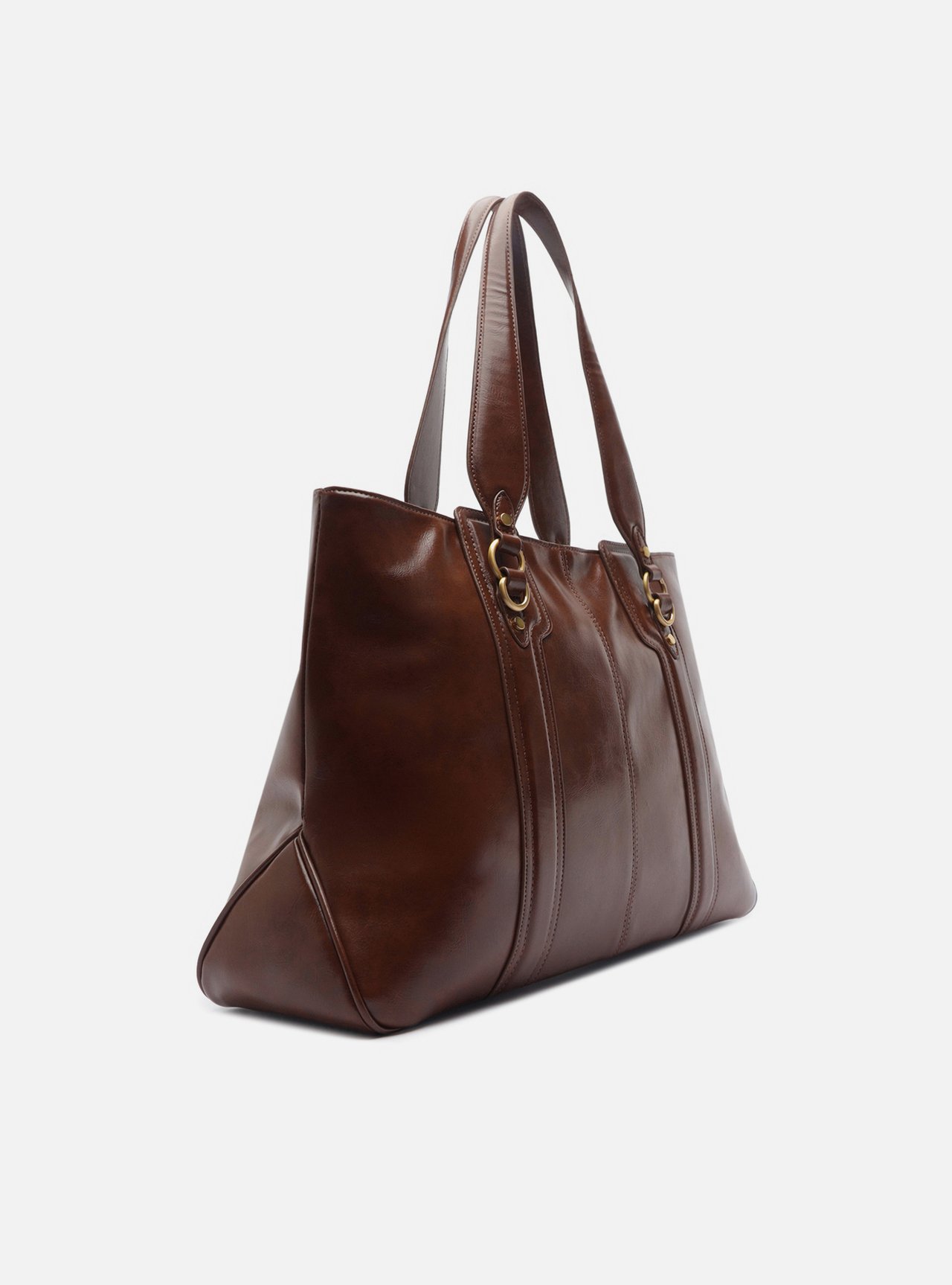 Bolsa Shopping Marrom Média Metais Dourados — foto 5