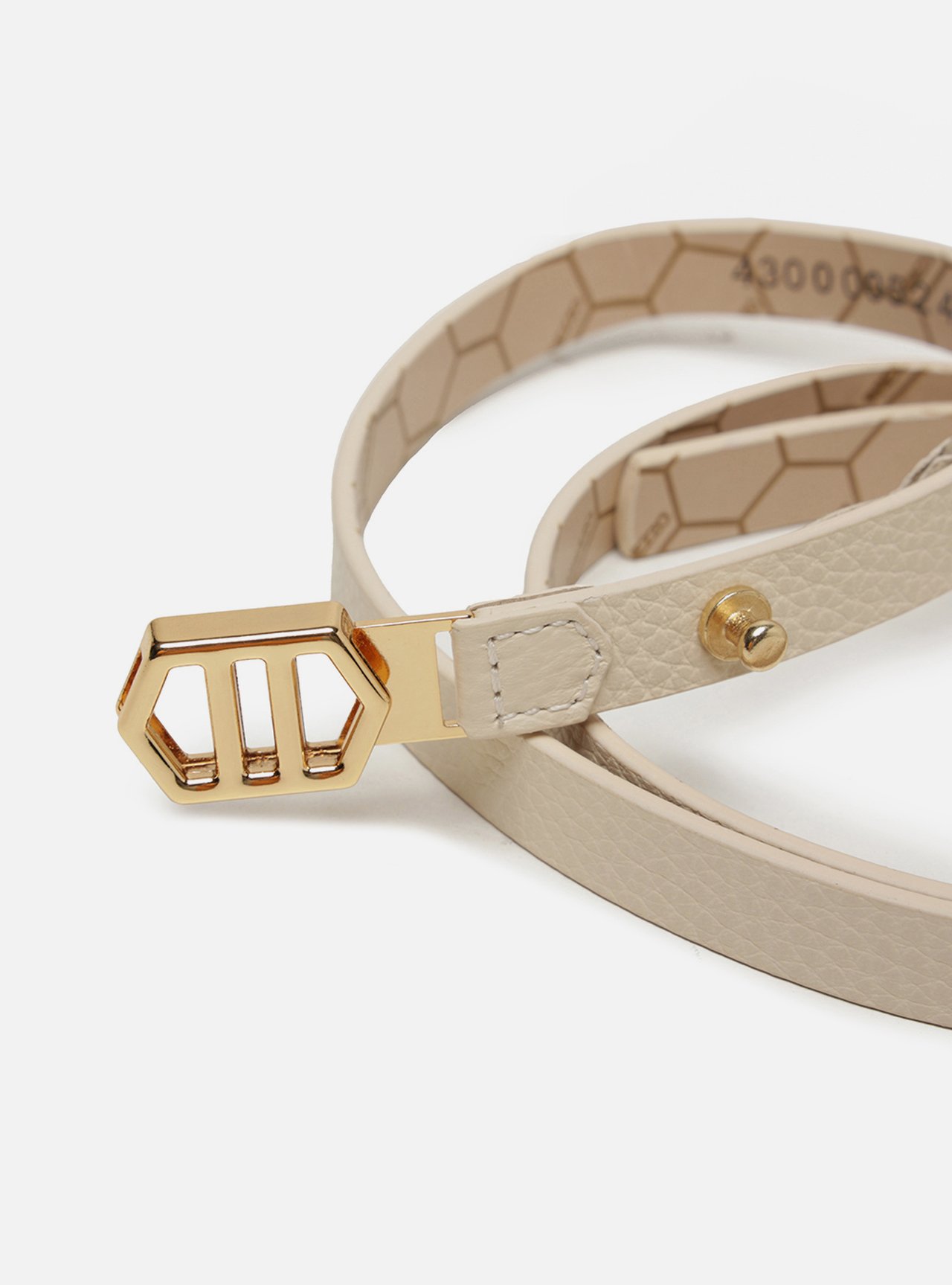 Cinto Branco Couro Fino Fivela Hexagonal — foto 3