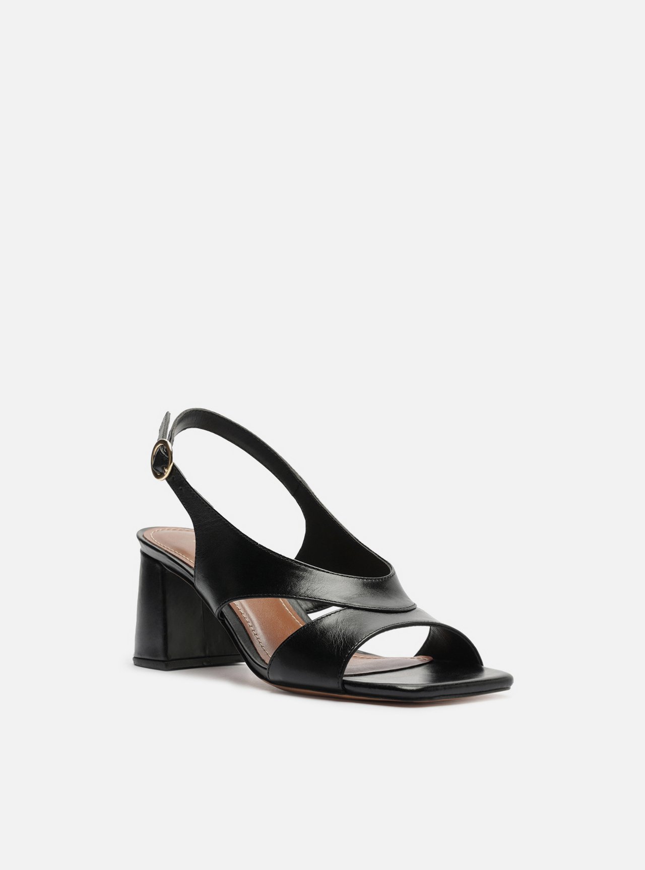 Sandália Preta Couro Salto Bloco Slingback Tiras — foto 2