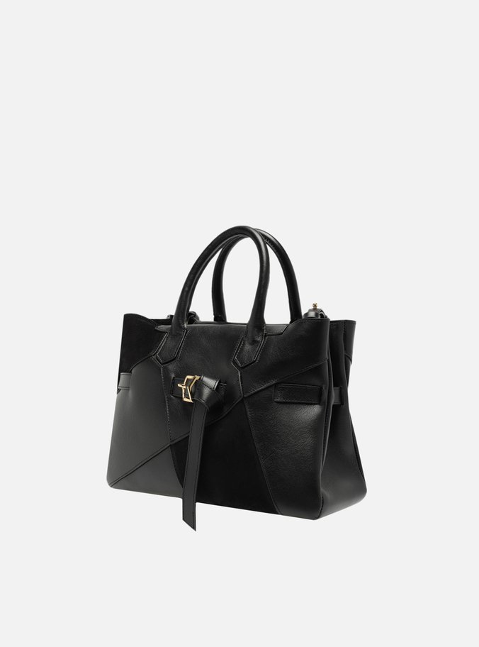 Bolsa Tote Preta Couro Média Fivela