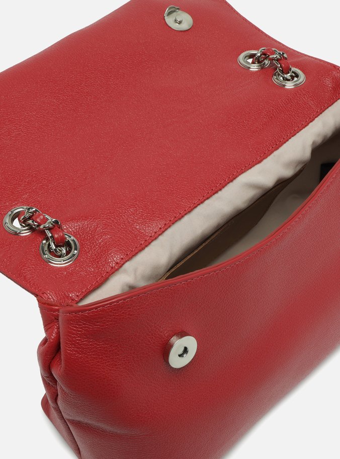 Bolsa Tiracolo Vermelha Couro Média Lapela Metal