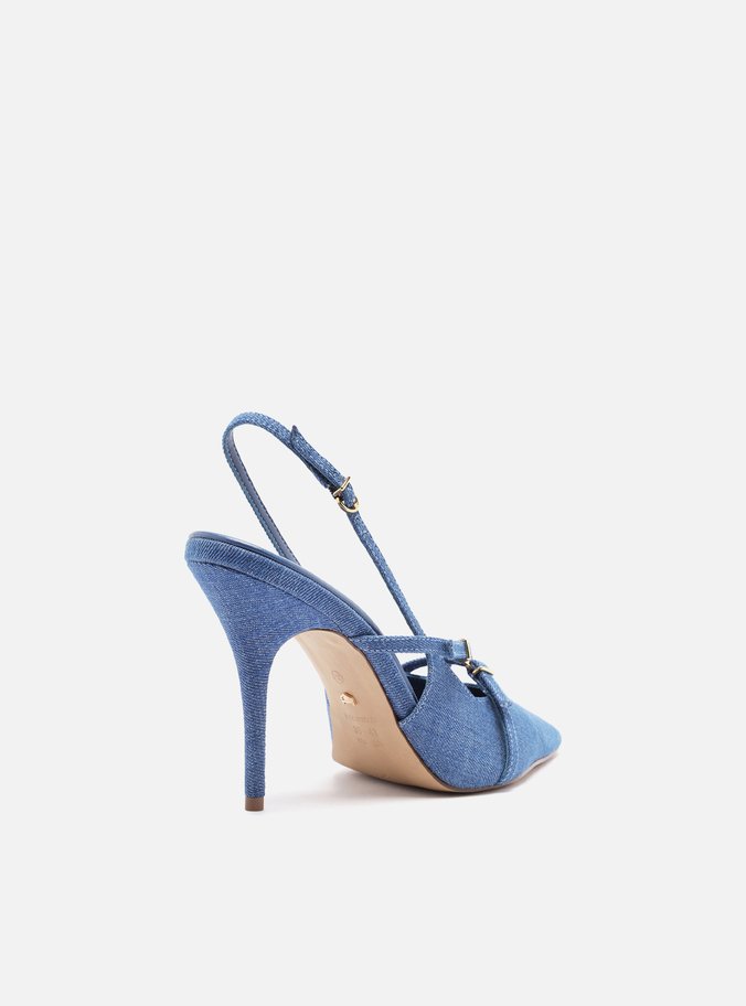 Scarpin Azul Jeans Salto Alto Slingback Amélia