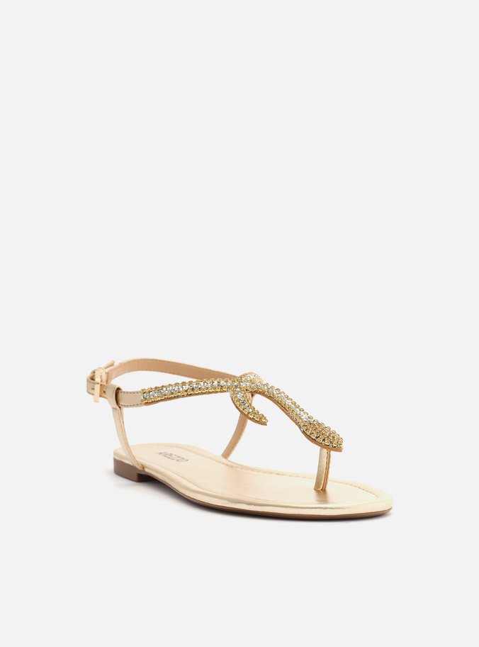 Rasteira Dourada Tiras Slim Pedraria Snake
