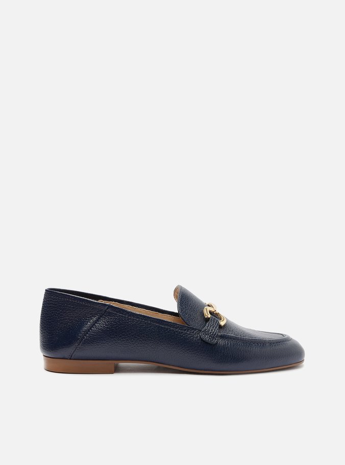 Mocassim Azul Couro Bridão Metálico Luma