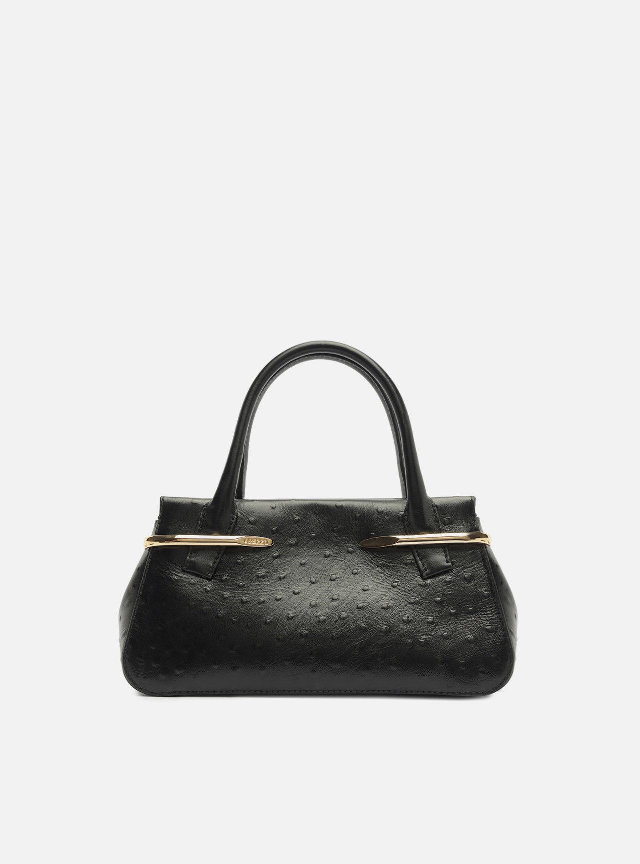 Bolsa Tote Preta Couro Média Metais Textura — foto 1