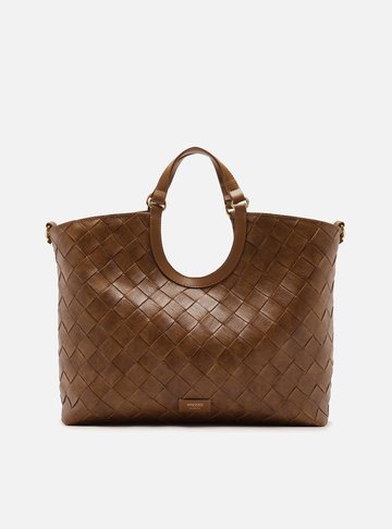 Bolsa Tote Marrom Claro Tressê Grande Tag