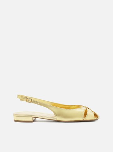 Sapatilha Dourada Couro Slingback Cabedal Vazado