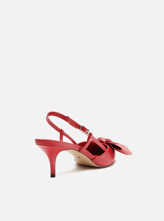 Scarpin Vermelho Couro Salto Fino Maxi Laço Slingback