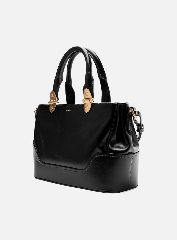 Bolsa Tote Preta Couro Natural Média Metais