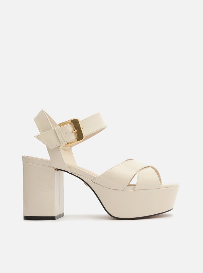 Sandália Off-White Verniz Salto Bloco Tiras Grace