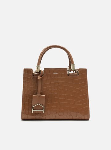 Bolsa Tote Marrom Couro Croco Abbraccio Média
